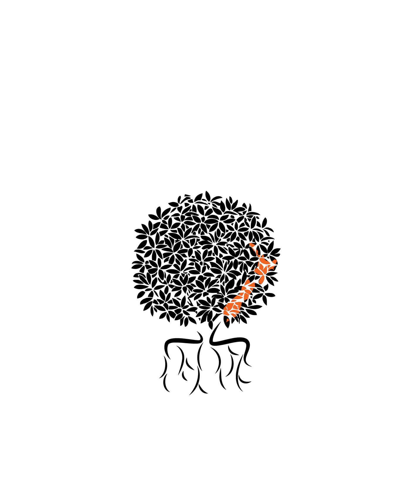 A illustration of a tree and roots, with a orange highlight depicting New Zealand